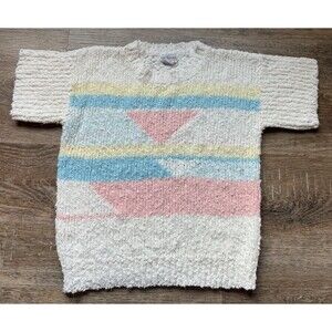 80s Townhouse Sweater Women M Pastel Geometric Popcorn Knit